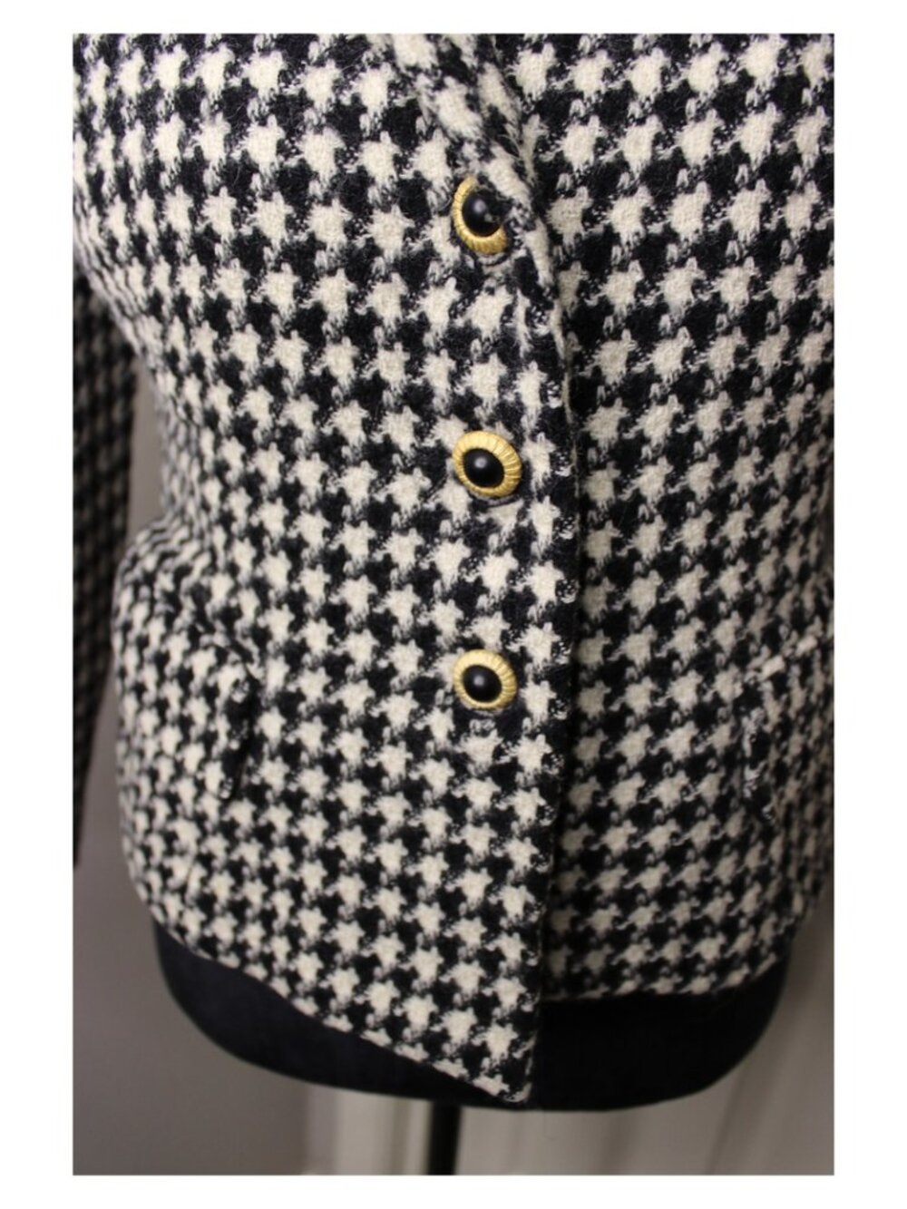 Saville Old Money Vintage Wool Houndstooth Blazer Sz 10 Black Ivory Gold Button - Picture 4 of 12
